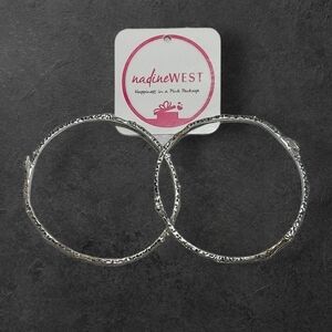 NWT Nadine West 2 PC Silver Textured Vine And Leaf Bracelet Bangle Set ~2 3/4"